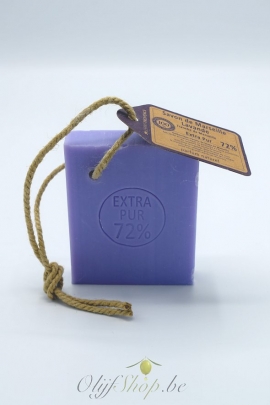 Extra pure marseille zeep 72% olijfolie en lavendel uit de Provence met koord 150 gram