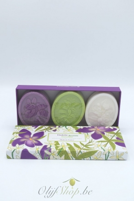 Luxe geschenk koffer met 3 ovale zepen 100 gram - violette, jasmijn en verveine - EP